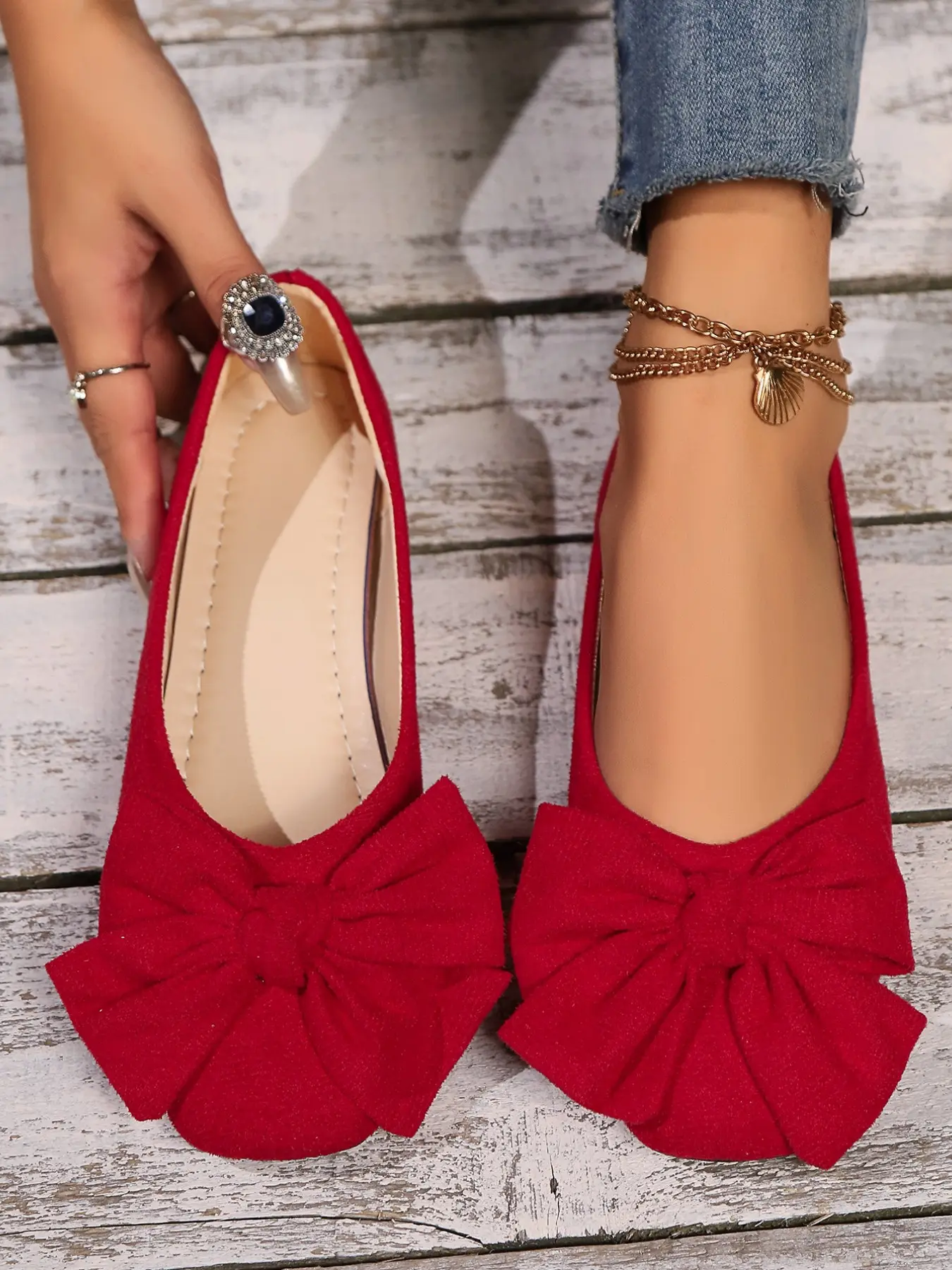 Bow Slip-On Women Shoes, Flat Shoes, Loose Round Toe, Easy On-Off, French Elegant, Daily Wear, Casual Style, Medium Width, Rubber Sole, Casual Flat Footwear