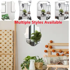 Modern Classic Silver Color Irregular Shape Wall Mirror, Acrylic Material, No Drilling Self-Adhesive, Home Decor for Bedroom, Living Room, Bathroom