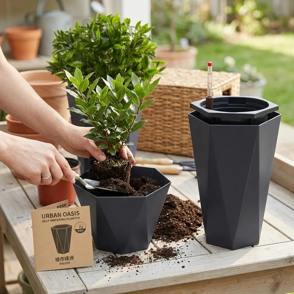 GARVEE 16 in Tall Planters Set of 2, Outdoor＆Indoor Black Planter Pots, High Front Porch Planter Pots with Drainage Holes＆Water Level Monitor＆Inner Bucket, Automatic Watering,White