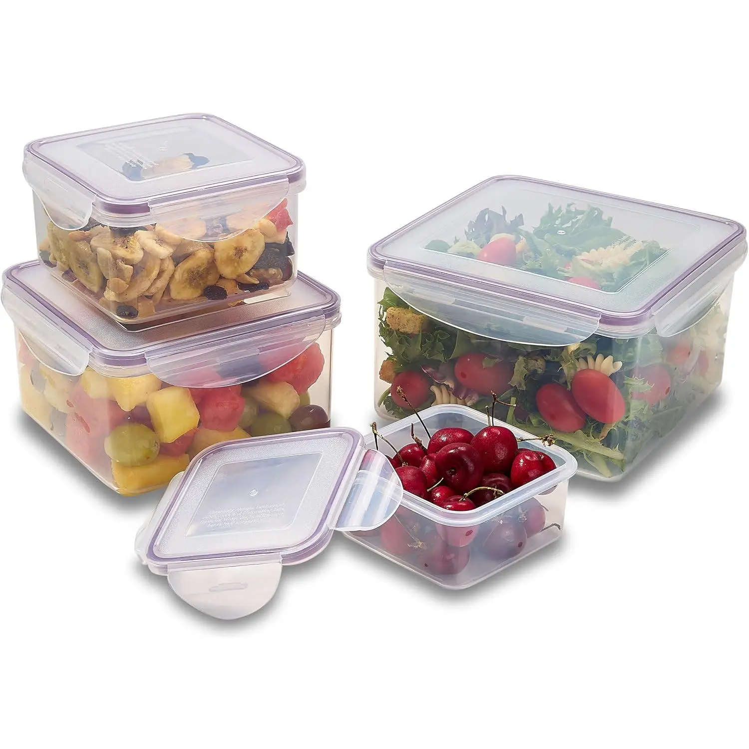 Set of 4 Square Nesting  Storage Containers - ,  Plastic, Snap Lock  With a Leakproof  Seal.  for Snacks, Soup, Fruit, Salad and  Storage…