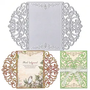 Metal Die-cutting Stencil for Crafting Cards, Floral Background Wedding Invitation Border Cutting Template, Carbon Steel Embossing Template Cutting Tool, Suitable for DIY Scrapbooking, Photo Albums, and Paper Craft Projects.