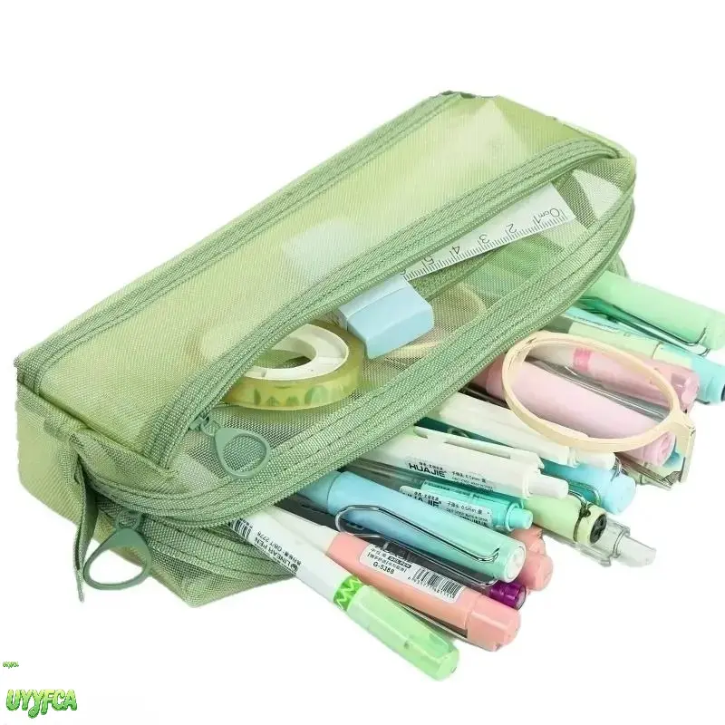 Double Layer Mesh Clear Pencil Case For Students,Square Large Capacity Transparent Exam Stationery Bag, Smooth Metal Zipper Thickened Woven Pencil Pouch,Pastel Minimalist Storage Organizer For Elementary Middle High School Classroom Test,BackToSchool