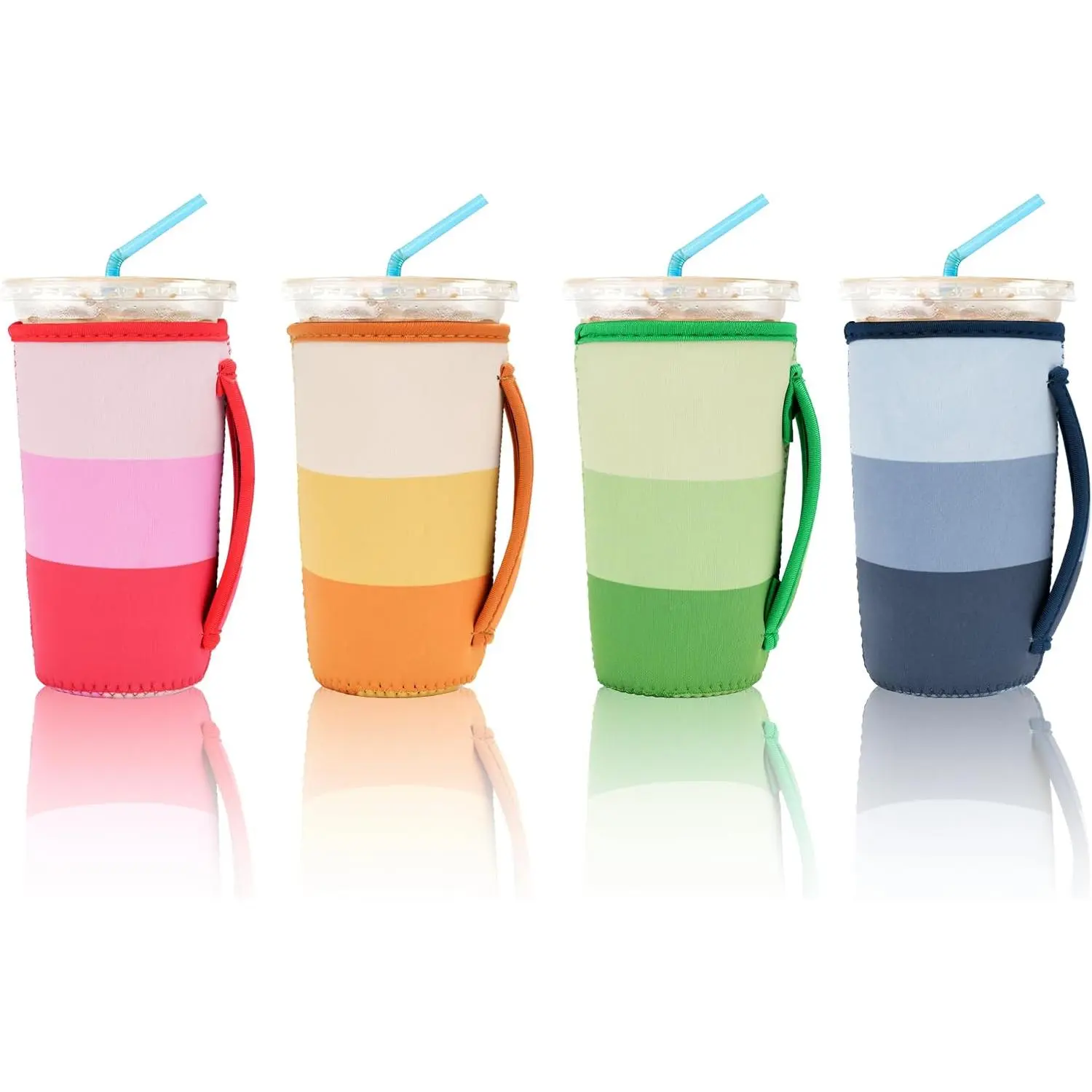 4 Pack Iced Coffee Sleeve, Neoprene Cup Sleeves Suitable For Beverage Sleeves For Hot And Cold Coffee Or Ice Drink Coffee cup sleeve for  coffee cup ( Colors 22-24 OZ)