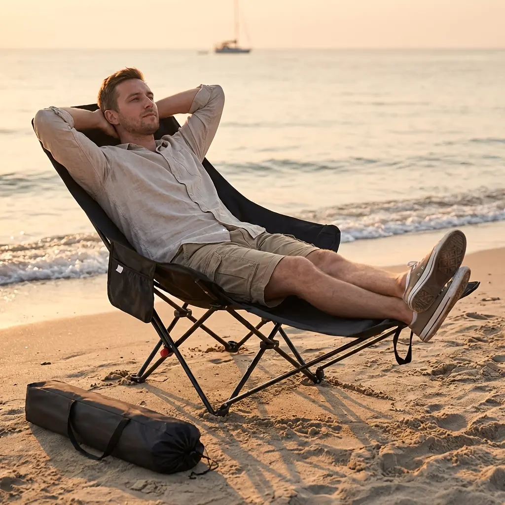 300-Pound Heavy-Durable Foldable Outdoor Chair with Adjustable Height (3-Position) & Crossed Backrest - Portable Button-Folding Mechanism Suitable for Camping, Beach, Poolside, Picnic Chair - Durable Fabric for, Fishing, Travel Chair