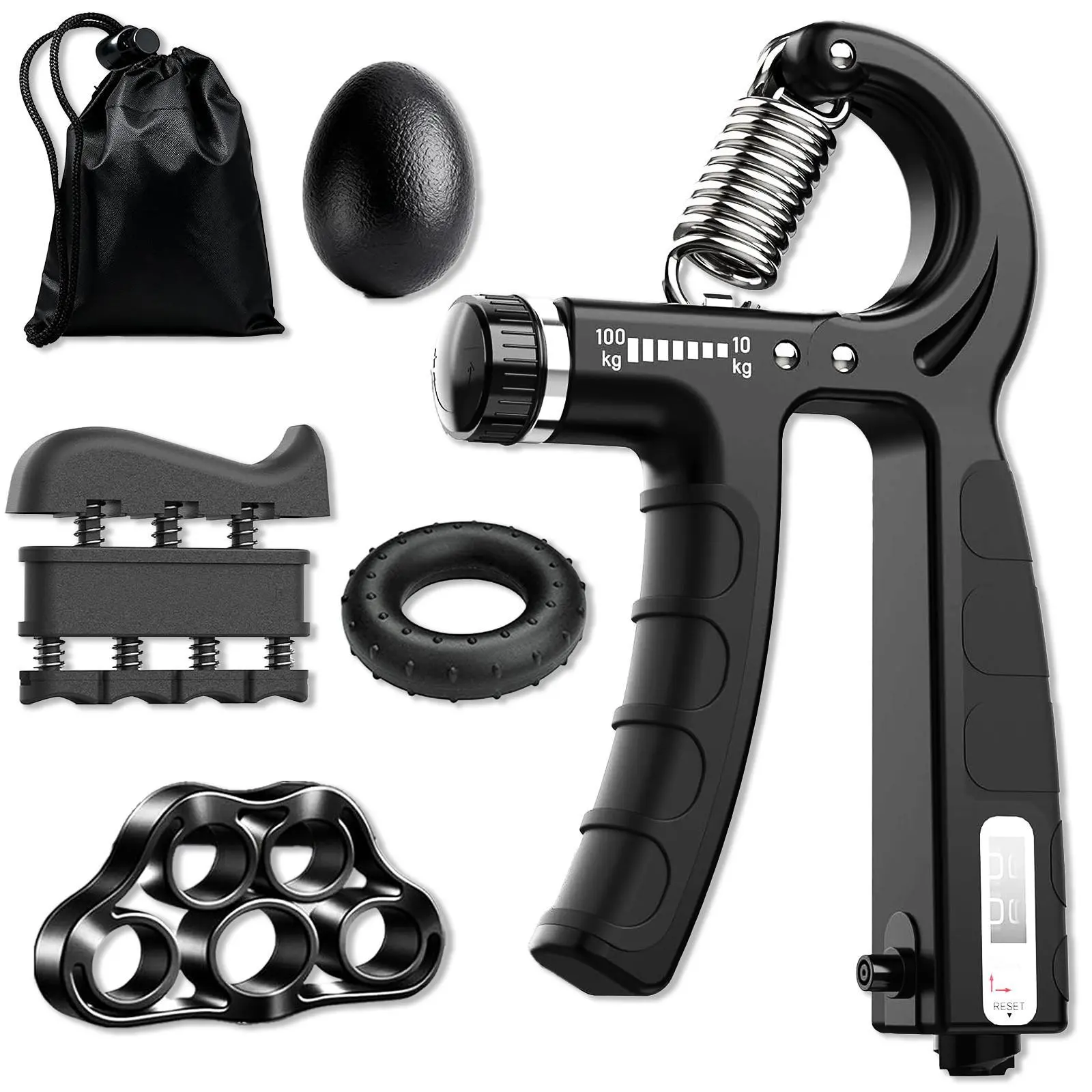 6-Pieces Hand Grip Exerciser Kit - Adjustable Resistance Strength Training Accessory, Compact Portable Ergonomic Contoured Design, Build Forearm Veins for Sports & Rehabilitation