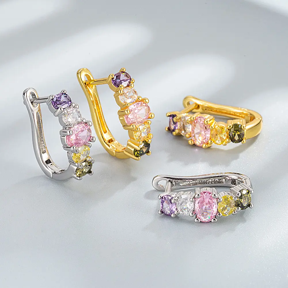 Women's Multicolor CZ Leverback Earrings Hypoallergenic Rainbow Crystal Small Huggie Hoops For Everyday Wear Dopamine Jewelry Dainty Stacking Accessory