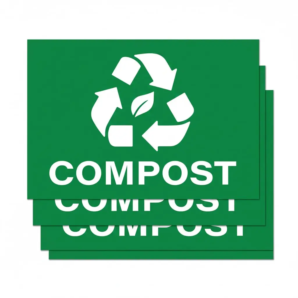 Self Adhesive Weatherproof Vinyl Compost Stickers Green 7" x 10" Pack of 4