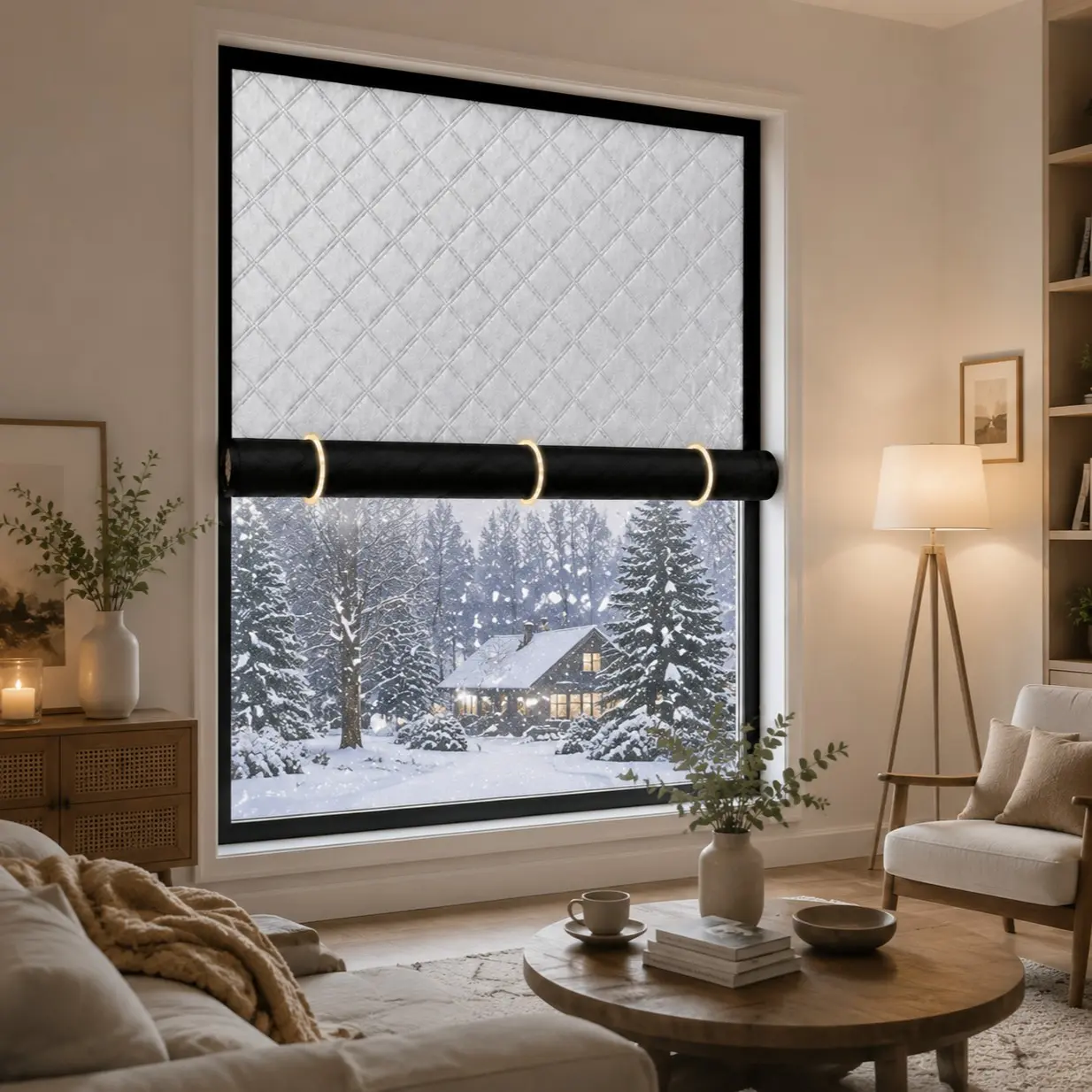 Winter Thermal Insulated Curtain Self Adhesive Hook & Loop Fastener Windproof Cold Blocker Blackout Energy Saving Curtain No Drill Installation