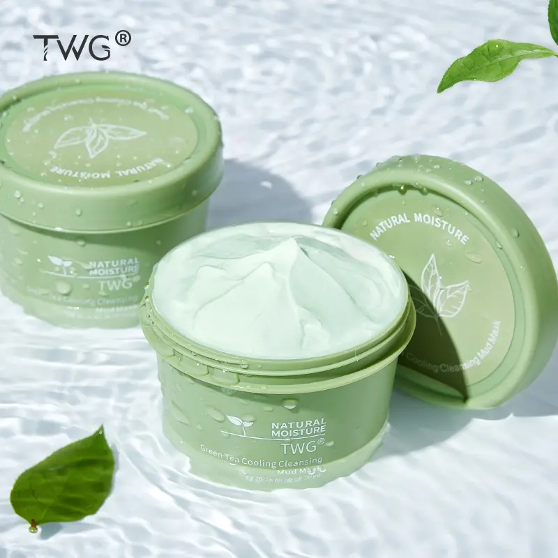 TWG Green Tea Cooling Cleansing Mud Mask 100g Each, Deep Cleansing Pore Care and Oil Control, Kaolin Face Mask for At-Home Skincare, 2 Pack