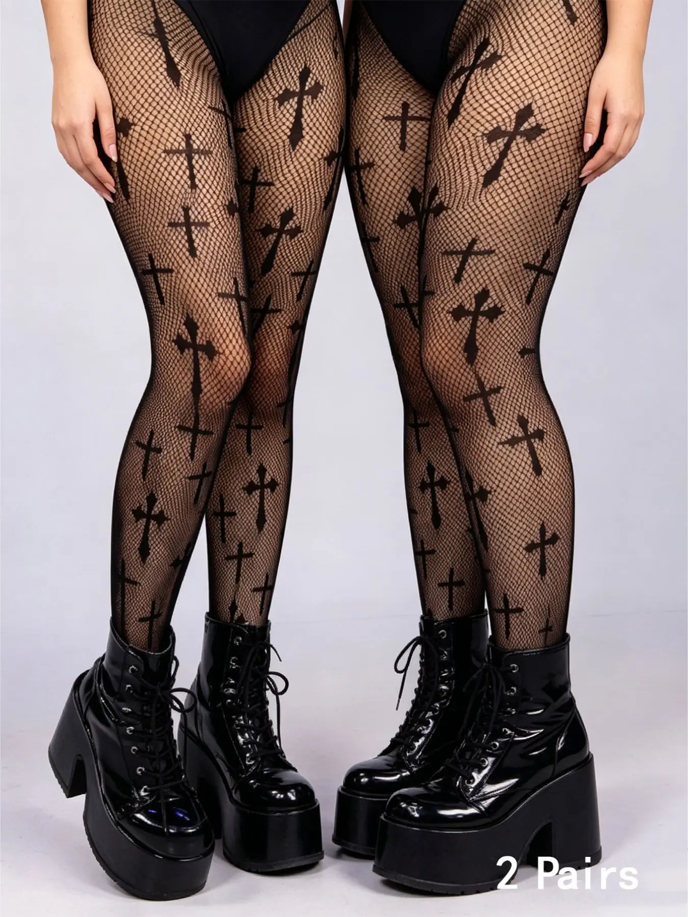 2 Pcs Women's Sexy Fishnet Stockings, Cross Stitch Pattern, Ideal for Dates, Anniversaries, Parties, All Seasons