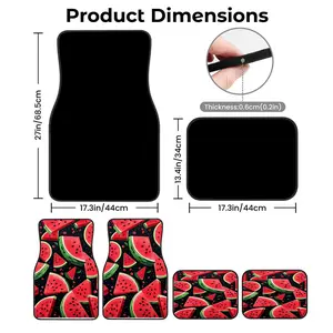 4pcs Black Base Red Watermelon Auto Floor Liners, All Over Fresh Watermelon Slice Print, Non-slip Easy To Clean, Universal Car Foot Mats, Trendy Summer Vehicle Accessories, Perfect Birthday Holiday Present