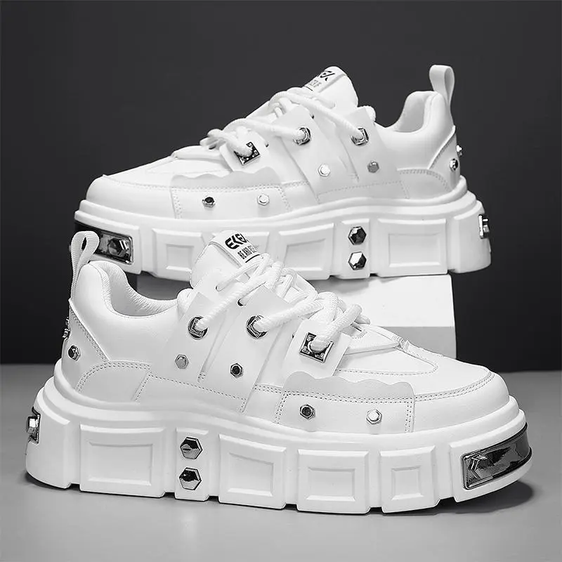 Male Low-Top Casual Sneakers - Textured Lace-Up Athletic Shoes for Walking, Ultra-Lightweight Comfortable Men's Shoes with Thick Sole