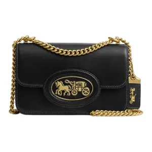 COACH Hero 21 Small Leather Crossbody Bag for Women with Metal Hardware in Black Aesthetic Shoulder Handbag