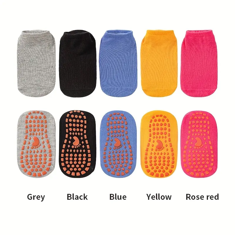 2026 New Toddler Non Slip Grip Socks 5 Pack Mixed Colors Silicone Sports Socks Breathable Compression Quick Dry for Trampoline Gym Indoor Use Boys Girls