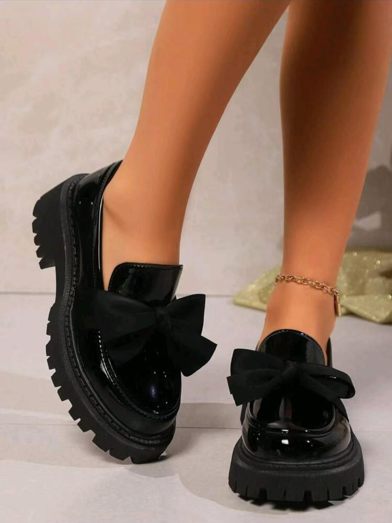 Fashionable Bowknot Design Slip on Platform Loafers, Casual Comfortable Platform Shoes for Daily Wear, Female All-match Round Toe Shoes for Women