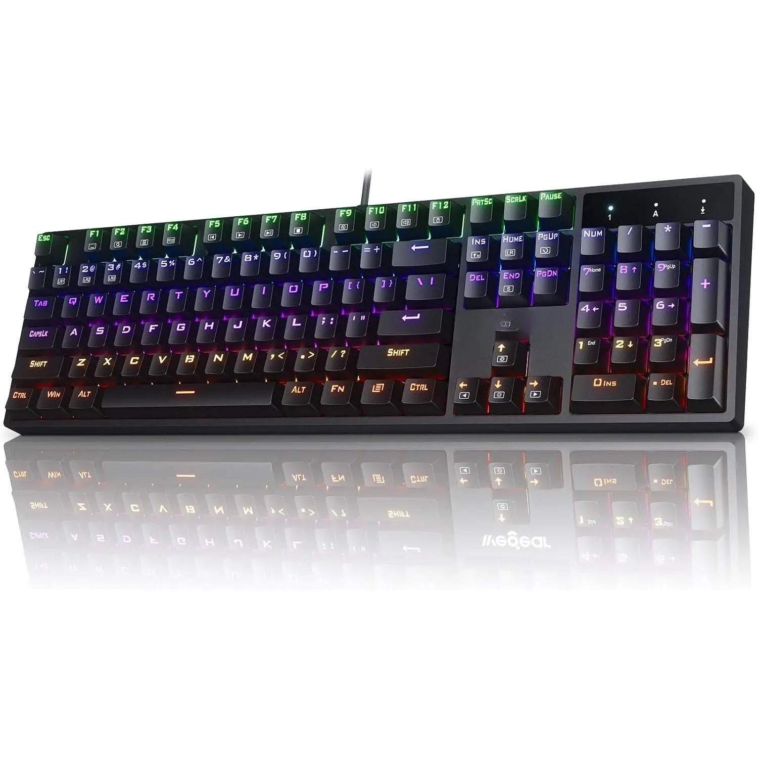 RGB Mechanical Clicky Gaming Keyboard with Rainbow Lights, 104-Key Full-Size Blue Switch, 11 Backlit Modes, Anti-Ghosting, Double-Shot ABS Keycaps, USB Wired for Windows PCs (XP to Win11) Gamers