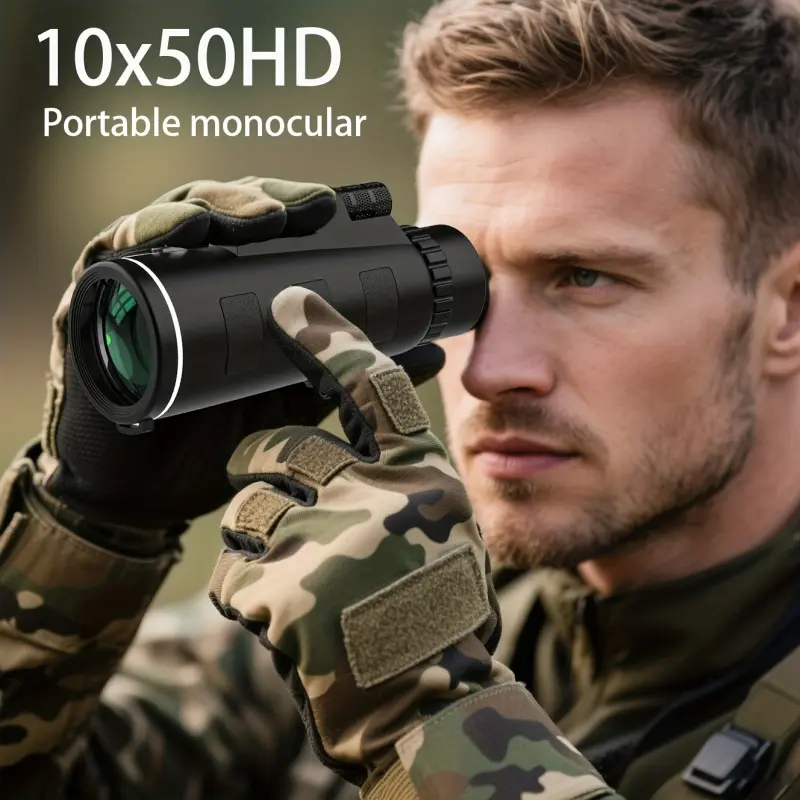 10x monocular telescope, Outdoor monocular telescopes, 50mm objective lens, manual focus adjustment to capture details, compact and portable, suitable for bird watching, outdoor adventure, travel scenery appreciation, hiking and sports events