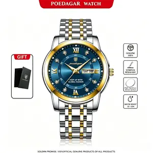 POEDAGAR Luxury High-End Watch: Waterproof Quartz Stainless Steel Luminous Date and Day Display Ladies' Dress Clock