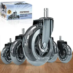 Office Chair Wheels Replacement Transparent 3 Inch Heavy-Duty Computer Gaming Desk Rubber Casters Smooth & Silence Gliding for All Floors Including Hardwood Carpet Set of 5
