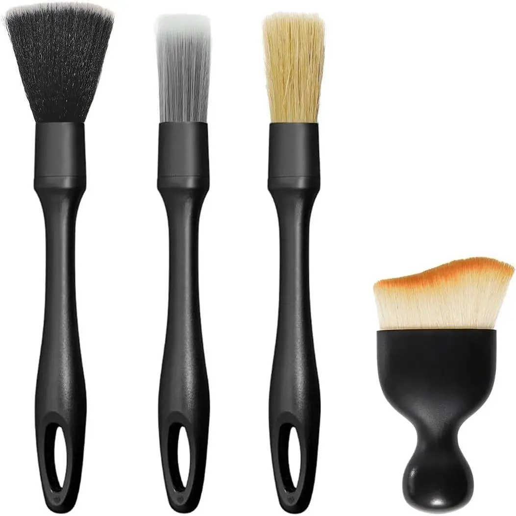 4 count  Detailing Brush Set, Boars Bristle No Scratch Dusting Tool Cleaning Auto Interior or Exterior,  Brushes Cleaning Supplies for Dashboard Air Vent Seat Wheel