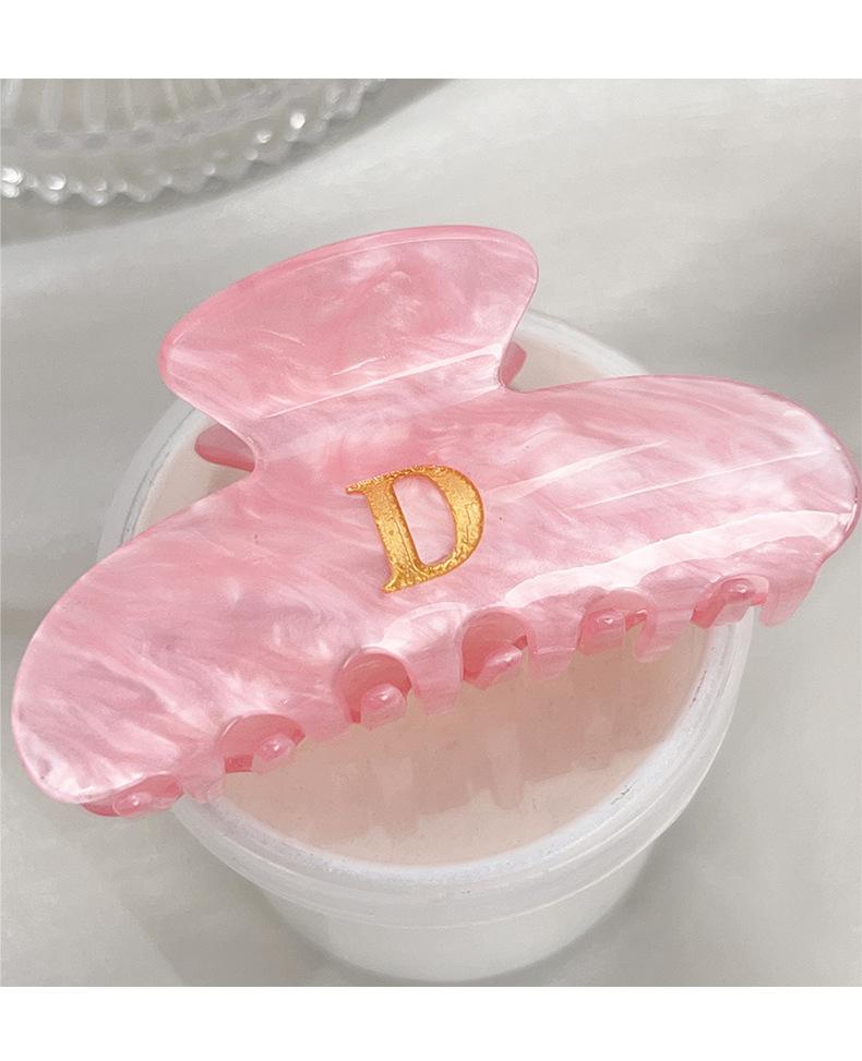 Pink Iridescent Gold Foil Initial Letter Hair ClawClips | Large Acrylic Half Moon Claw Clip for Thick Hair | Hair Claw for Updo Hairstyle #clawclips#