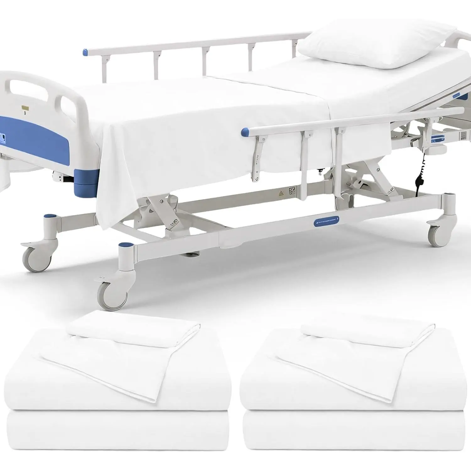 6 Piece Hospital Bed Sheet Set, White Brushed Microfiber Soft Bedding for Home/Nursing/Hospital Bed, Deep Pocket Fitted Sheet 36"x80"+12", Flat Sheet & Pillowcase