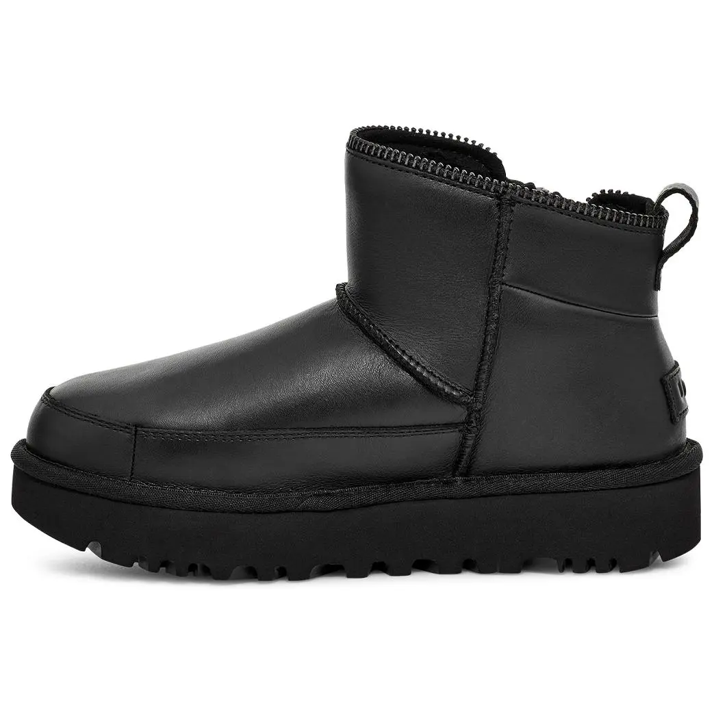 UGG Genuine Leather Solid Color Round Toe Short Snow Boots 1164690-BLK