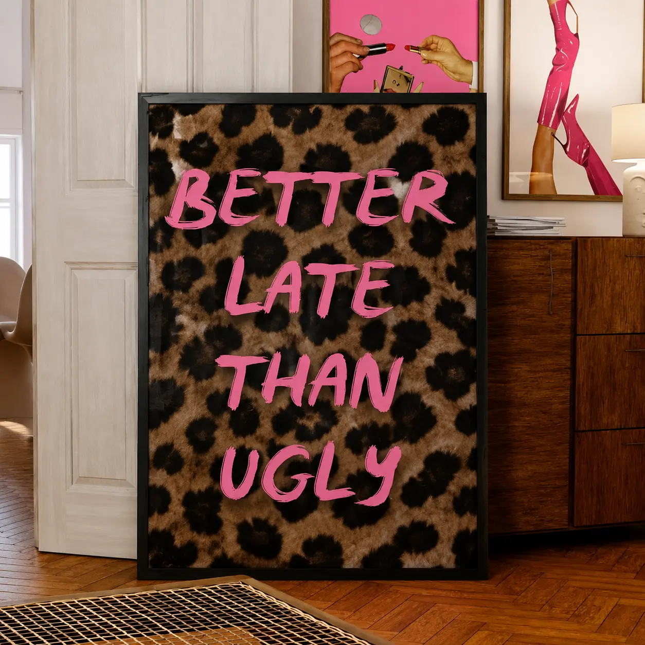 Pink Cheetah Print Wall Art Retro Leopard Canvas Print Vintage Animal Poster Preppy Aesthetic Decor for Girl Bedroom Dorm Room and Apartment