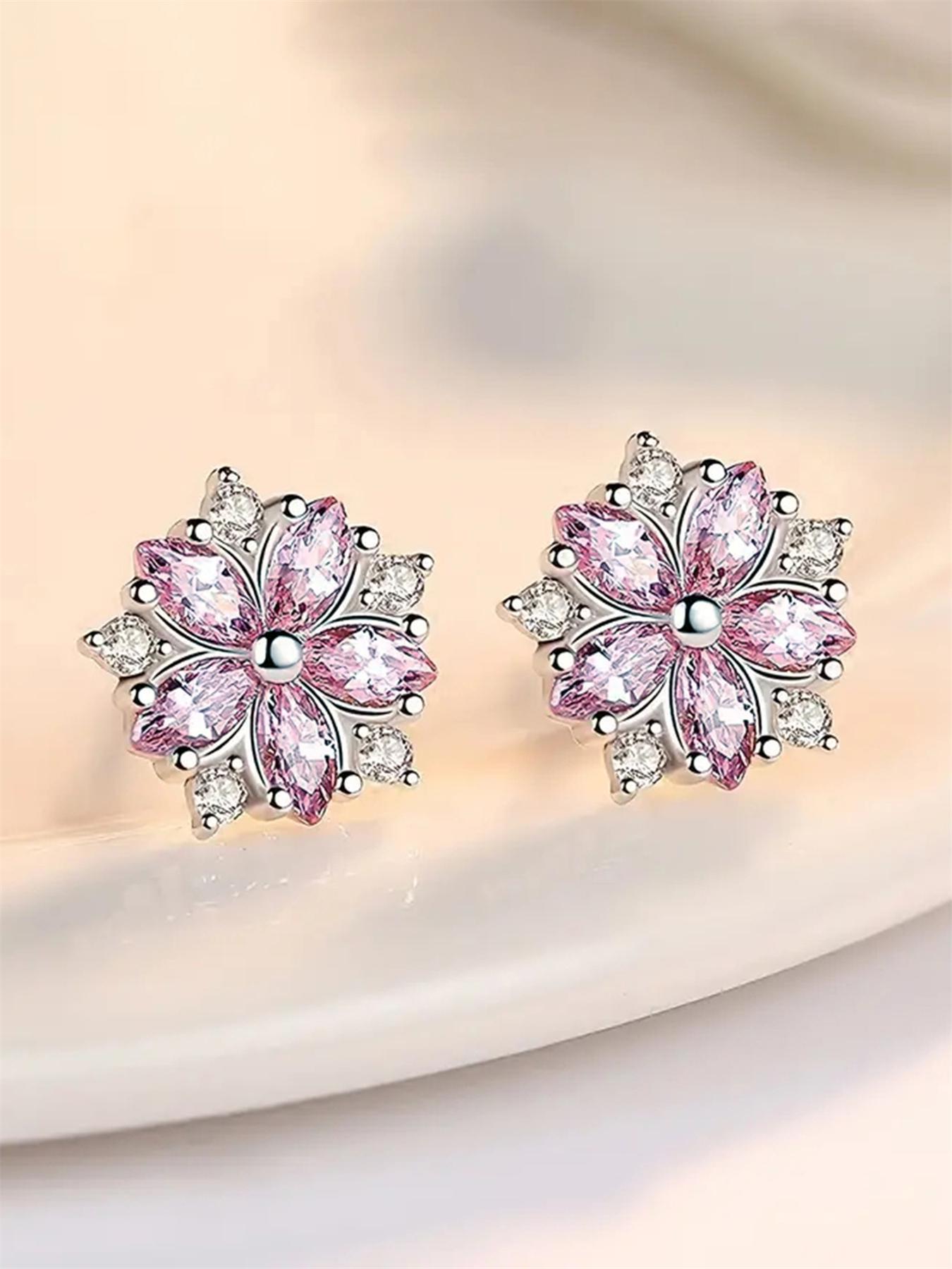 1 Pair Flower Shaped Design Rhinestone Stud Earrings for Women, Anniversary Birthday Gift, Zirconia Earrings for Daily Use, Wedding, Dazzling Rhinestones, Floral Accents, Statement Earrings, Rhinestone Decorated Bling