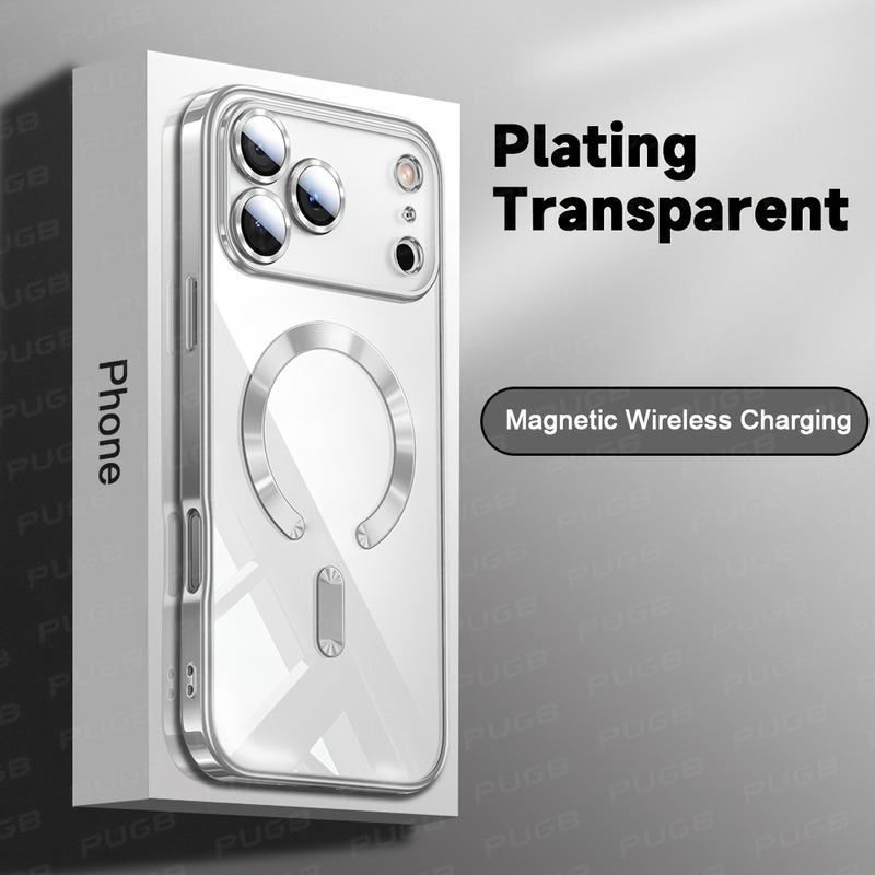 Premium Magnetic Wireless Charging Phone Case for iPhone 11 12 13 15 16 17 Pro Max & Air Plus with Camera Lens Protection Shockproof Clear Soft Cover