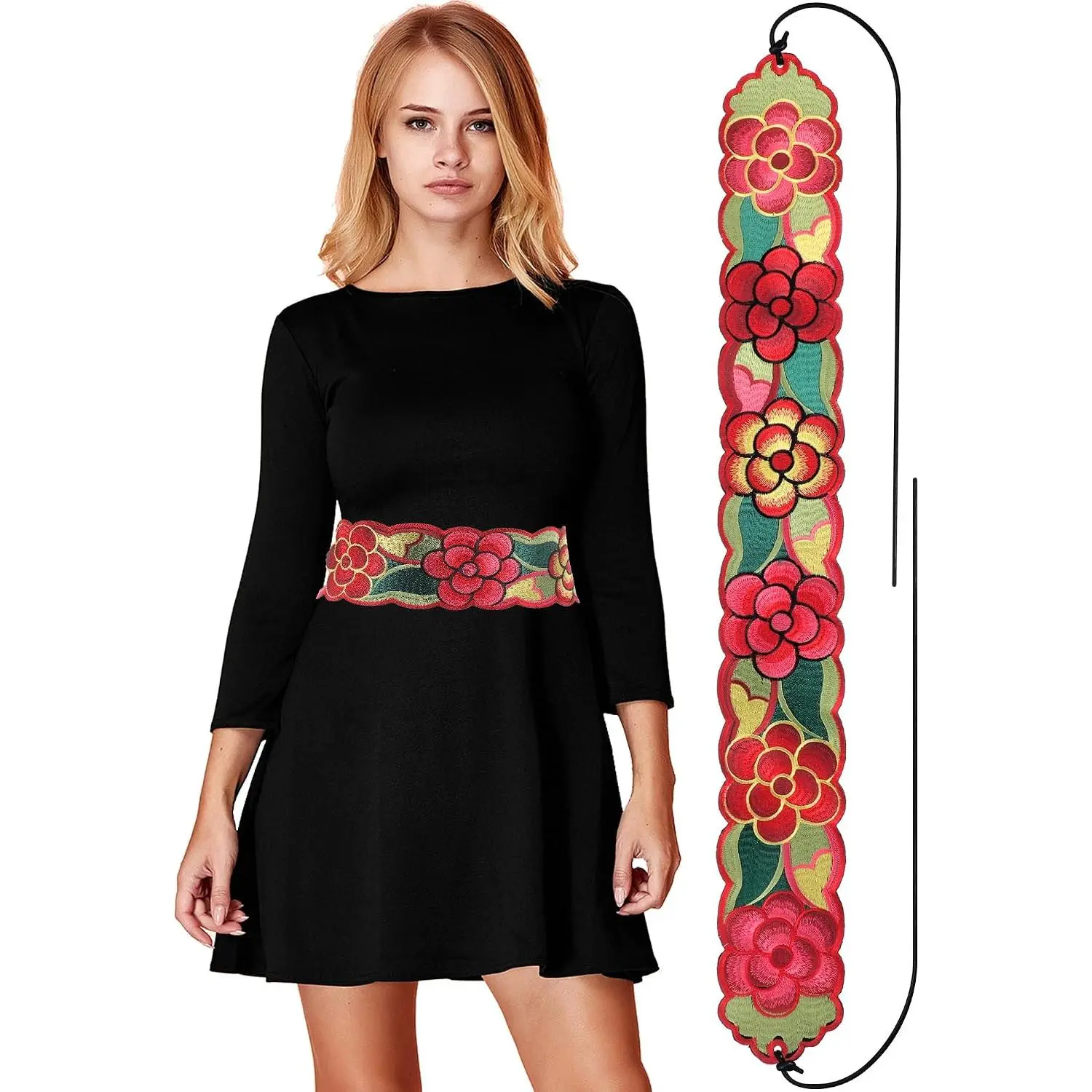 Women Embroidered Mexican Belt for Dress Floral Traditional Fiesta  Sash Cinco De Mayo Luau Party Outfit