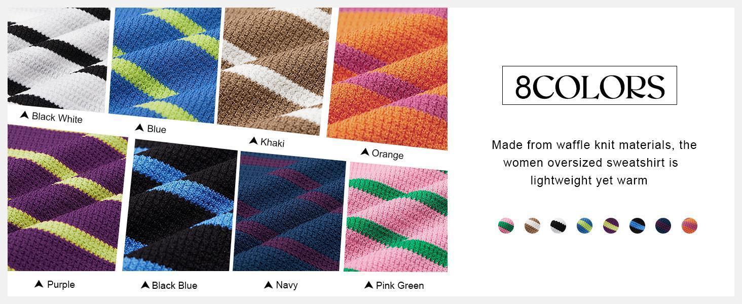 Imily Bela Womens Oversized Striped Sweatshirts Henley Shirts Color Block Casual Pullover Waffle Knit Tops