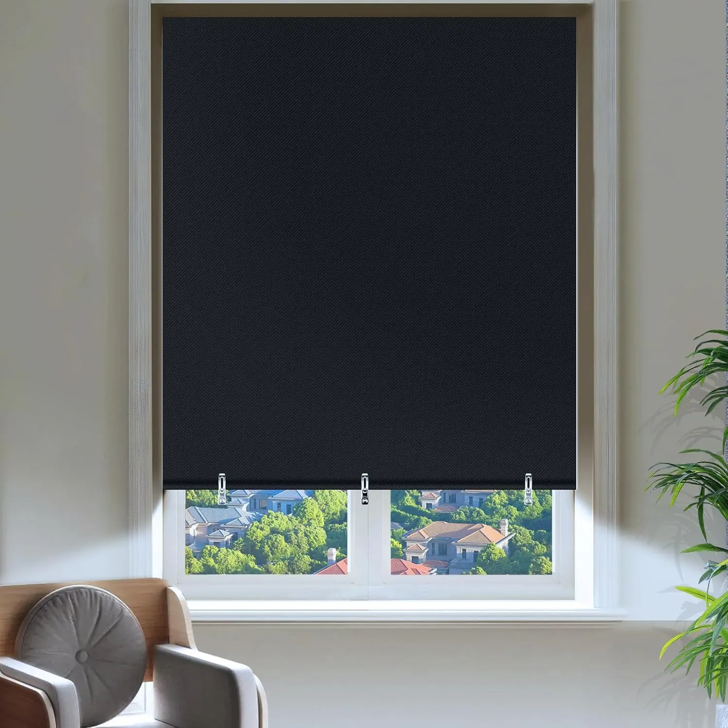 Blackout Shades for Indoor Windows, Portable Blackout Curtains No Drilling or Tools, UV Protection, Temporary Window Roller Shades for , Office, Bedroom, Door (26" W*68" H, Black)