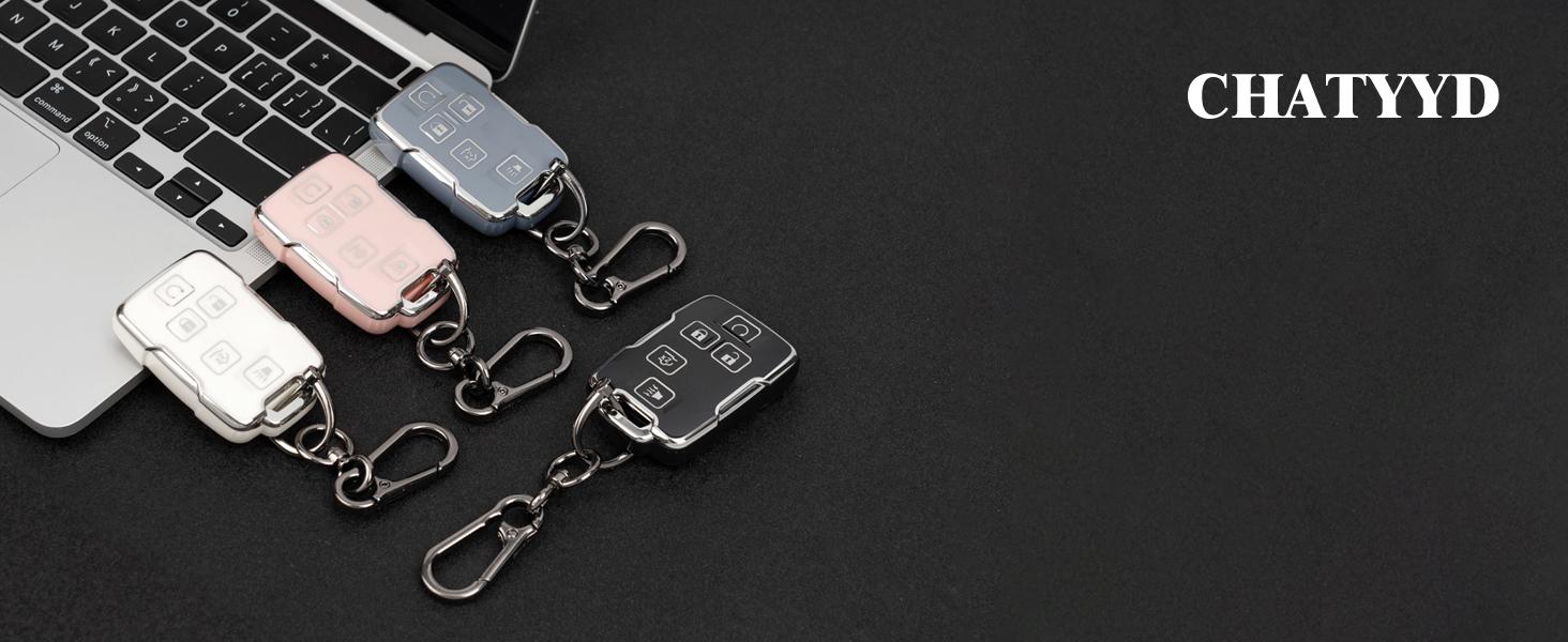Key fob Cover for GMC with Keychain,Soft TPU Car Key Cover Case for GMC Yukon Sierra 1500 Chevy Silverado Suburban Tahoe Accessories(Black)