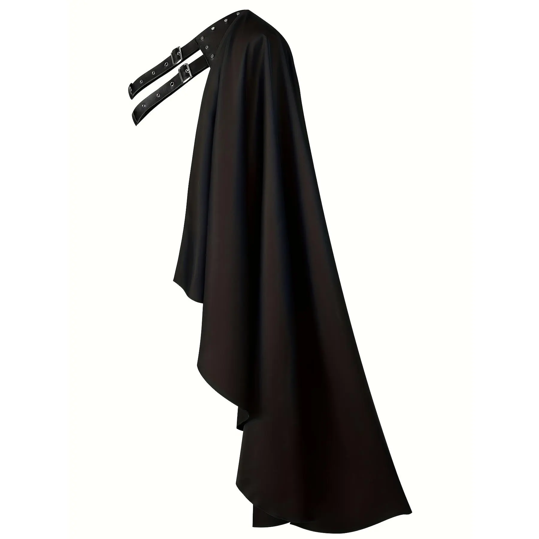 Steampunk Half-Shoulder Cape with Belt, Black Shawl Cape for Medieval Halloween Costume and Stage Performance