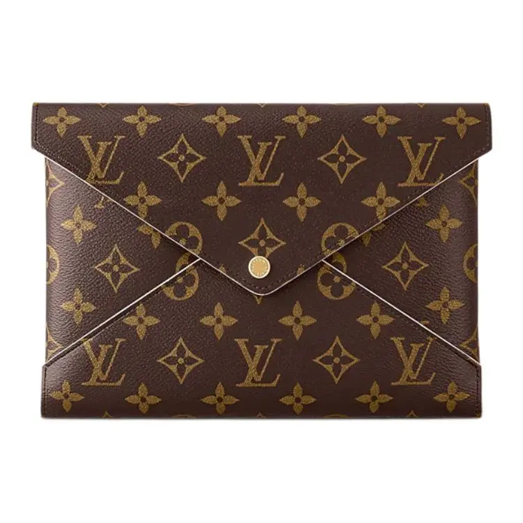 Louis Vuitton Neverfull Pochette Kirigami Leather Canvas Envelope Clutch Bag for Women in Brown