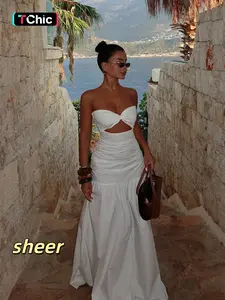 Women's Plain Ruched Tube Dress, Solid Strapless A Line Dress Elegance for Beach Holiday Vacation, Ladies Summer Clothes, Womenswear