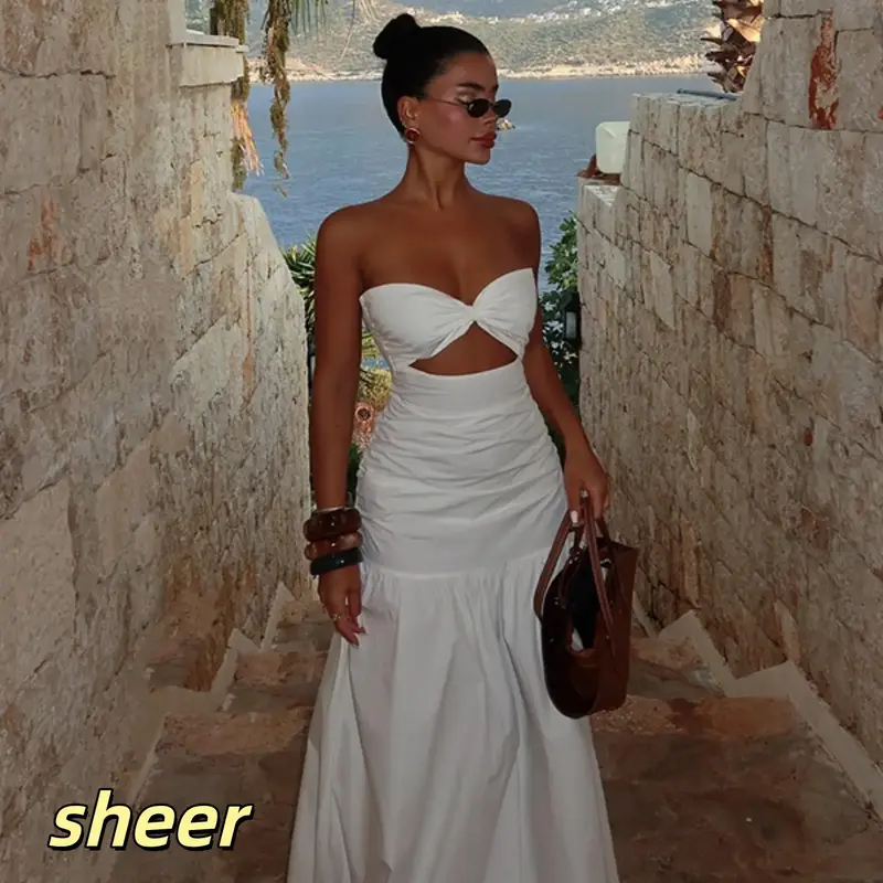 Women's Solid Ruched Strapless A-Line Tube Dress for Summer Beach, Date Night Dresses, Ladies Summer Clothes, Womenswear