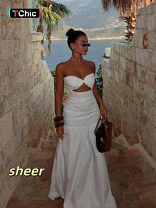 Women's Plain Ruched Tube Dress, Solid Strapless A Line Dress for Beach Holiday Vacation, Ladies Summer Clothes