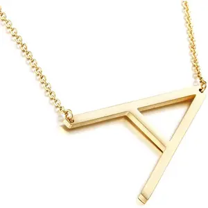 MOMOL Sideways Initial Necklace 18K Gold Plated Stainless Steel Large Big Letters Pendant Necklace Script Name Monogram Necklaces for Women
