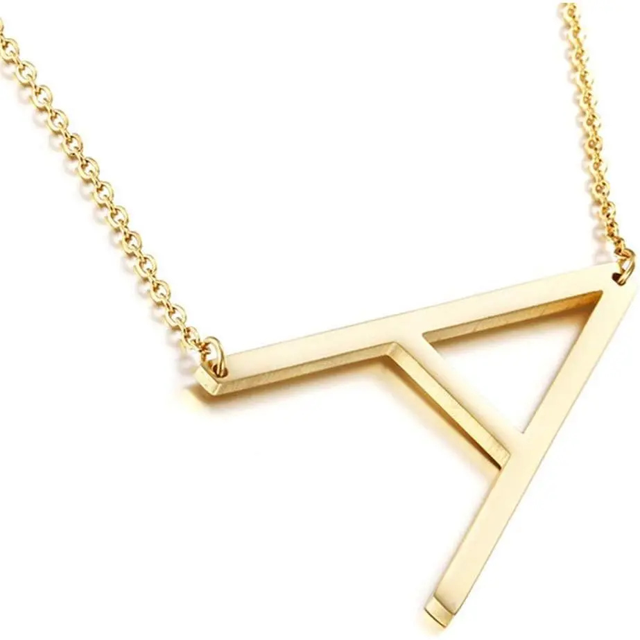 MOMOL Sideways Initial Necklace 18K Gold Plated Stainless Steel Large Big Letters Pendant Necklace Script Name Monogram Necklaces for Women