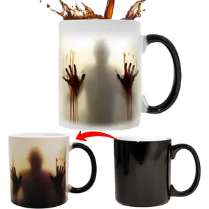 11oz Heat-Activated Color Changing Horror Mug – Halloween Zombie Spooky Ceramic Coffee Cup, Funny Novelty Gift for Mom, Dad, Friends, Men & Women – Christmas & Birthday Gift Idea