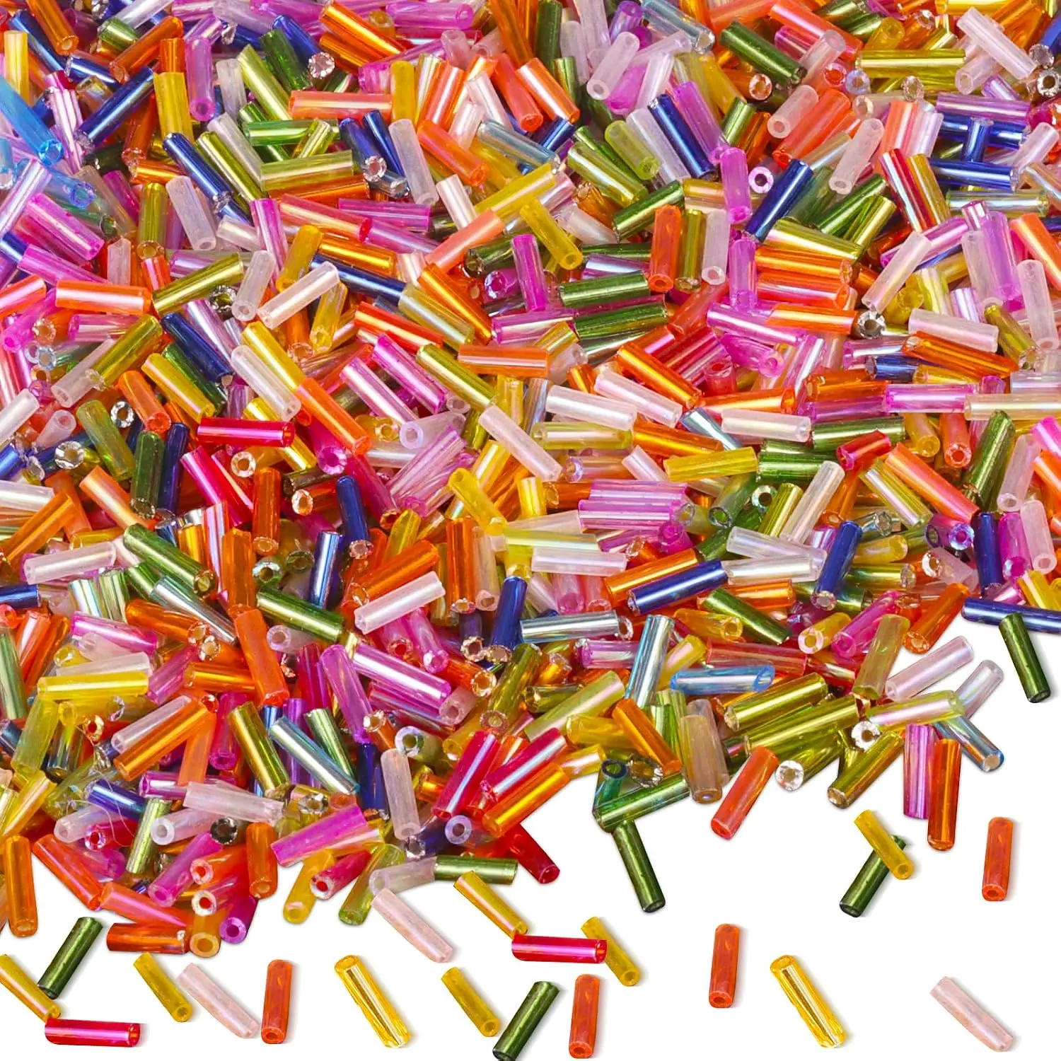 4000 count  Colors Bugle Beads Bulk -Embroidery Beads,Long Tube Bead for  Making, Bracelet Necklaces Supplies,Craft DIY(7x2mm)