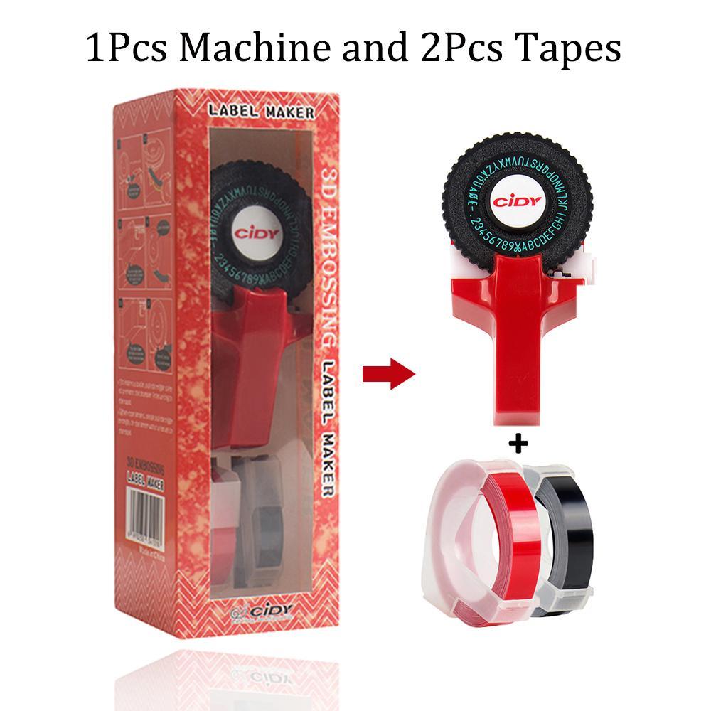 Mini Manual Printer C101 Label Embossing Tape Printer, Small Typewriter with 2 Rolls Ribbon, Handheld Stamping Machine for Notebooks, Portable