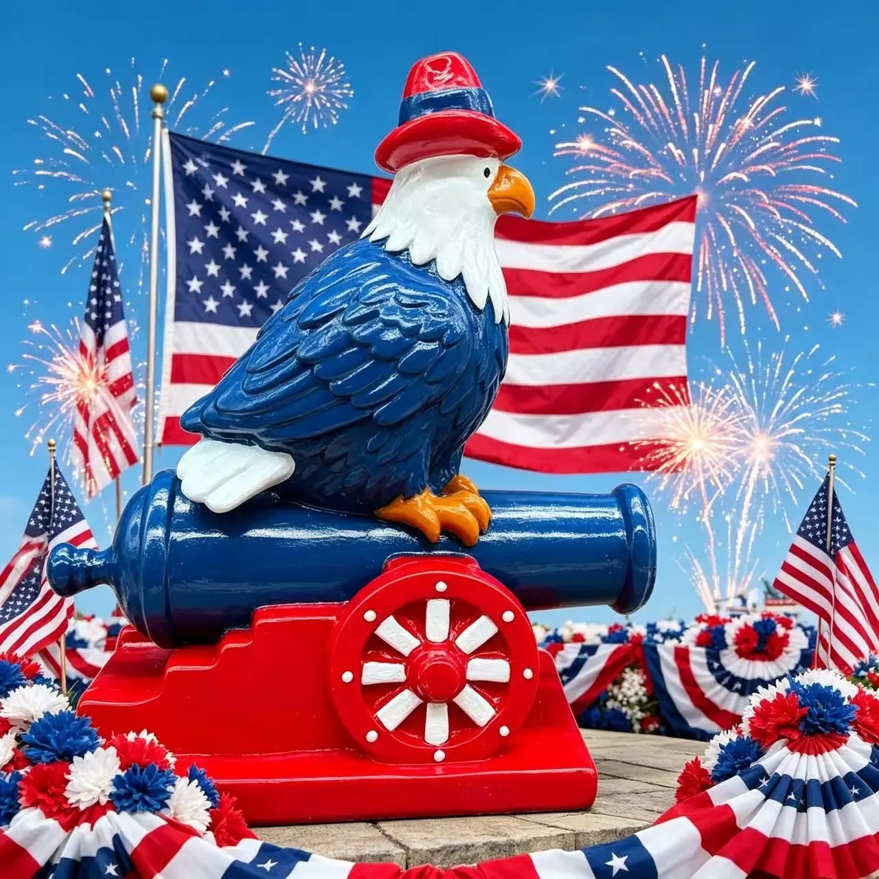 14x13cm Resin Material Independence Day Festival Desktop Decor, American Bald Eagle Cannon Shape Resin Craft, Unique Holiday Ornament
