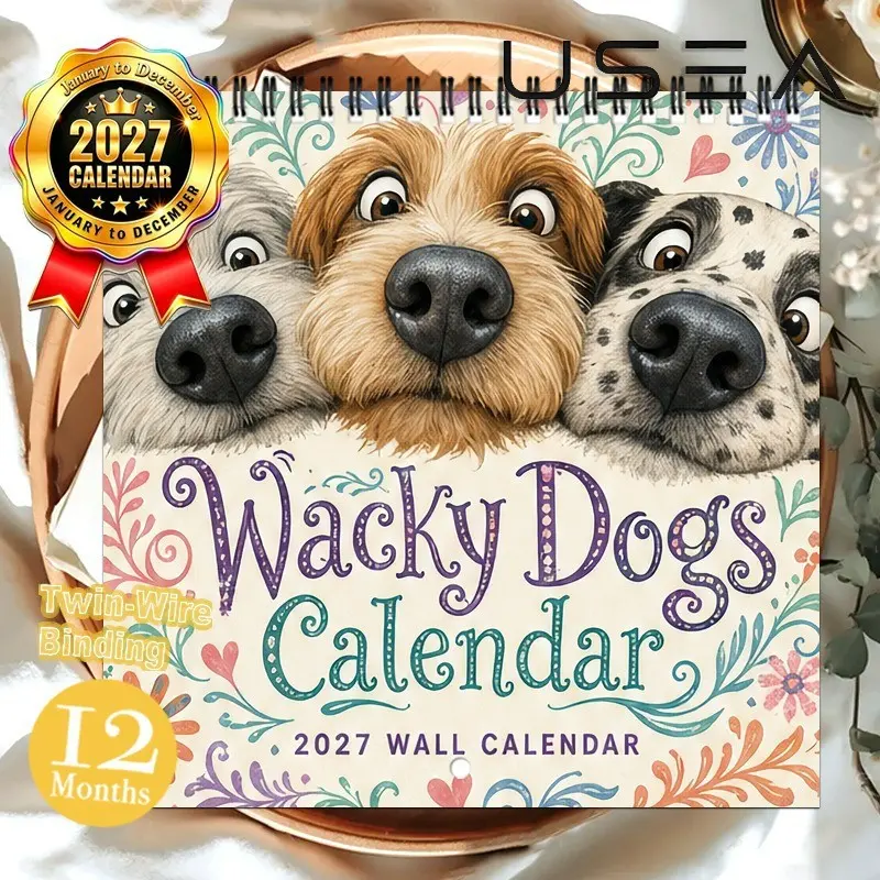 2027 Funny Cute Dog Wall Calendar, Fun Puppy Illustrations Monthly Planner, Ideal for Home Decor and Dog Lovers