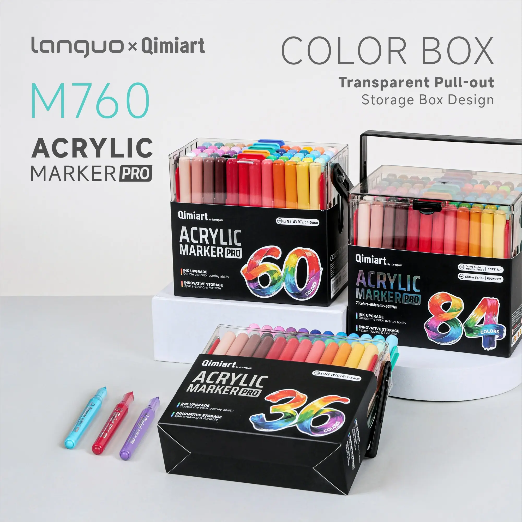 Languo*qimiart 36/60/84 Color Marker Pens, Upgrade Ink, Transparent Drawer Storage, Ideal for Sketchbooks, Drawing, Design
