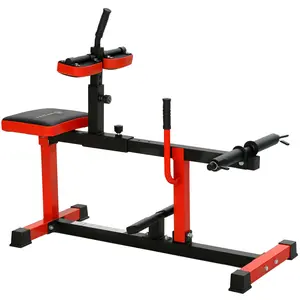 [Fahuac] Seated Calf Raise Machine - Home Gyms Strength Equipment with Adjustable Thigh Pads, 5 Handle Heights, 4 Lengths, Dual Weight Plate Compatibility, 440 lbs Capacity, Comfortable User Experience for Lower Legs, Red (for Gym Users)
