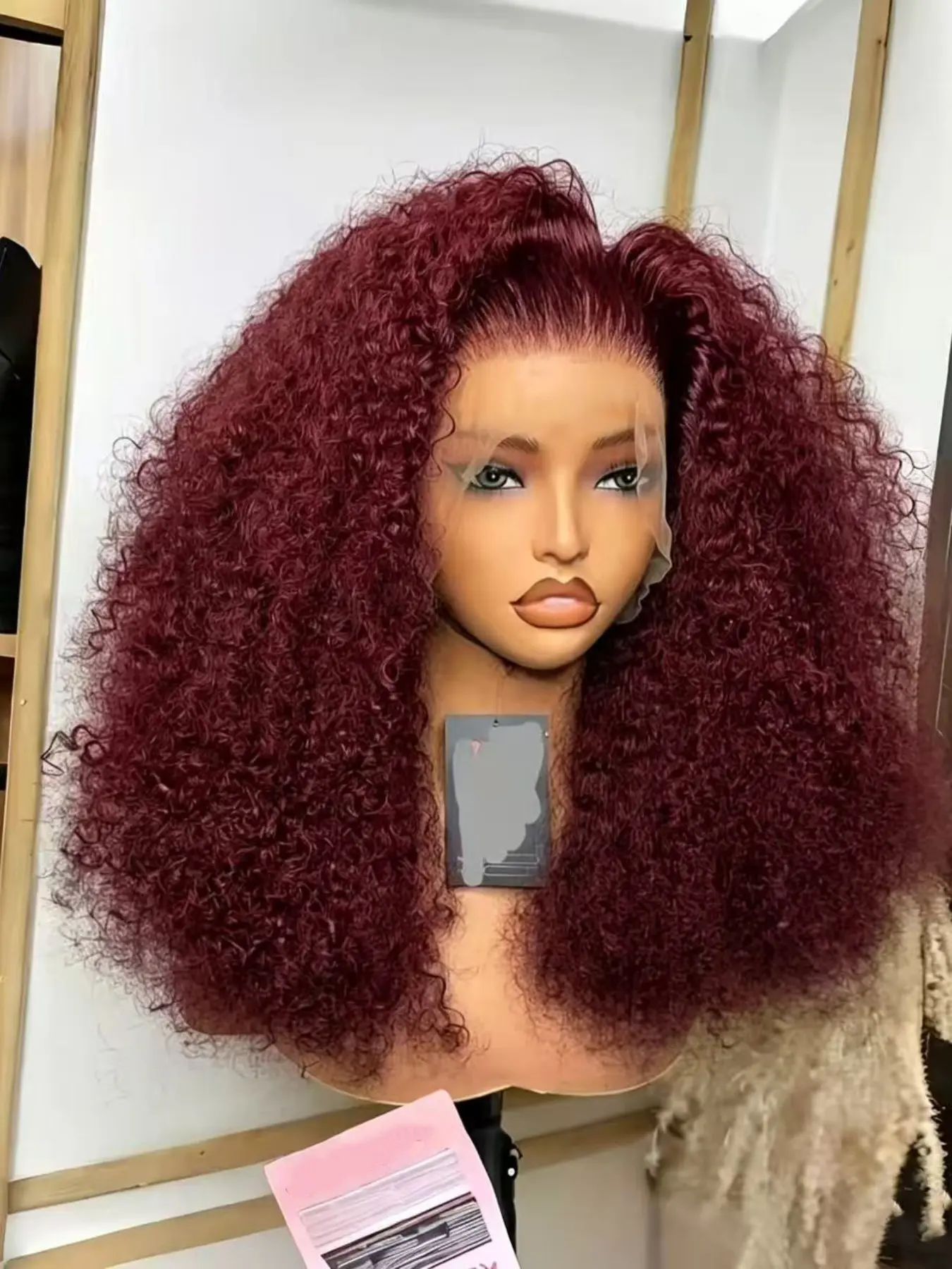 180%Density 26Inch Lace Frontal Wigs Long Wine Red Color 99J burgundy Color Long Preplucked Colored Kinky Curly Wigs Soft Glueless Heat Resistant Comfortable Wear Black Women's Daily Wigs With Baby Hair