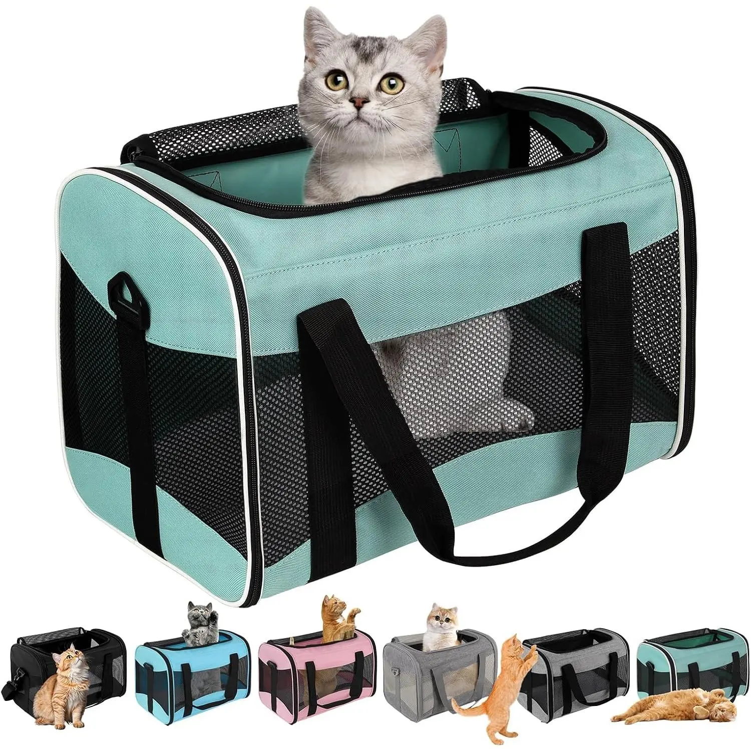 Soft-Sided Collapsible Pet Travel Carrier Bag - TSA Compliant, Airline Approved for Medium-Large Cats, Small Dogs & Puppies Up to 16lbs, 17x11x11in